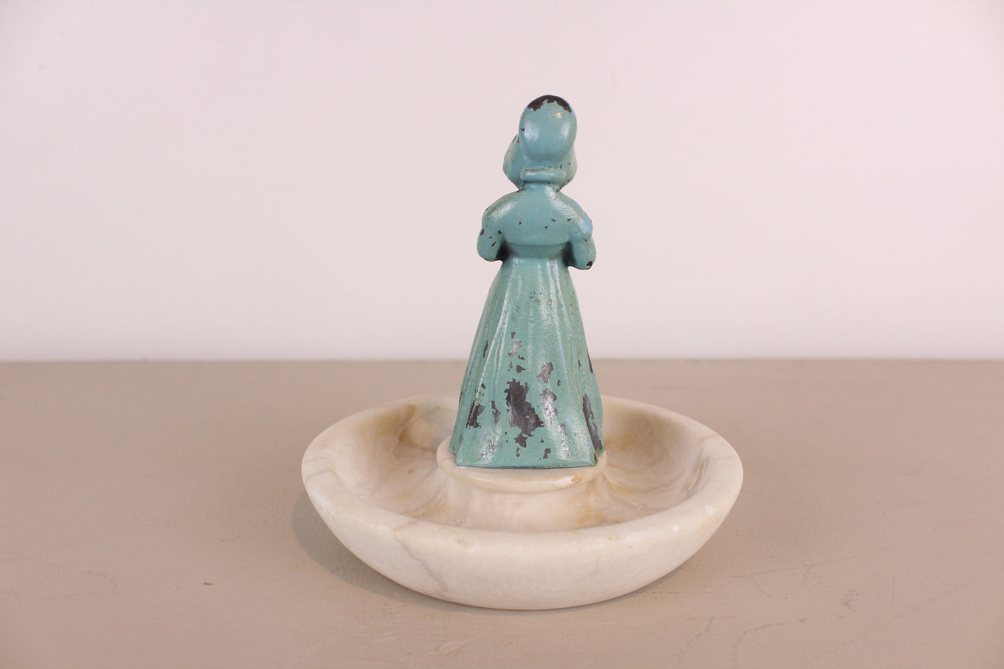 Antique Alabaster Dish Woman Holding Pitcher Trinket Dish Earring Holder