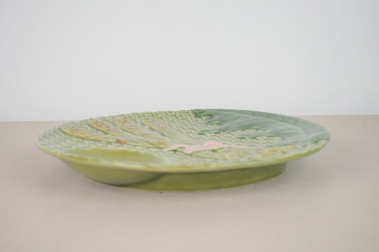 Bordallo Pinheiro Green Asparagus Majolica Plate with Well