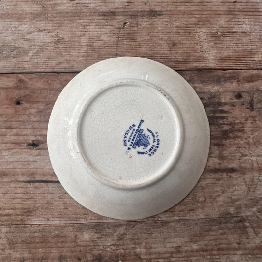Antique Dunn Bennett Florence England Fruit Shallow Bowl Dish Plate Blue and White Gold