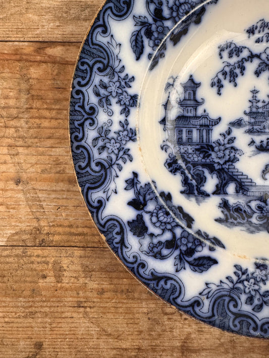 Furnivals England Shanghae Flow Blue White Soup Shallow Bowl Serving Piece