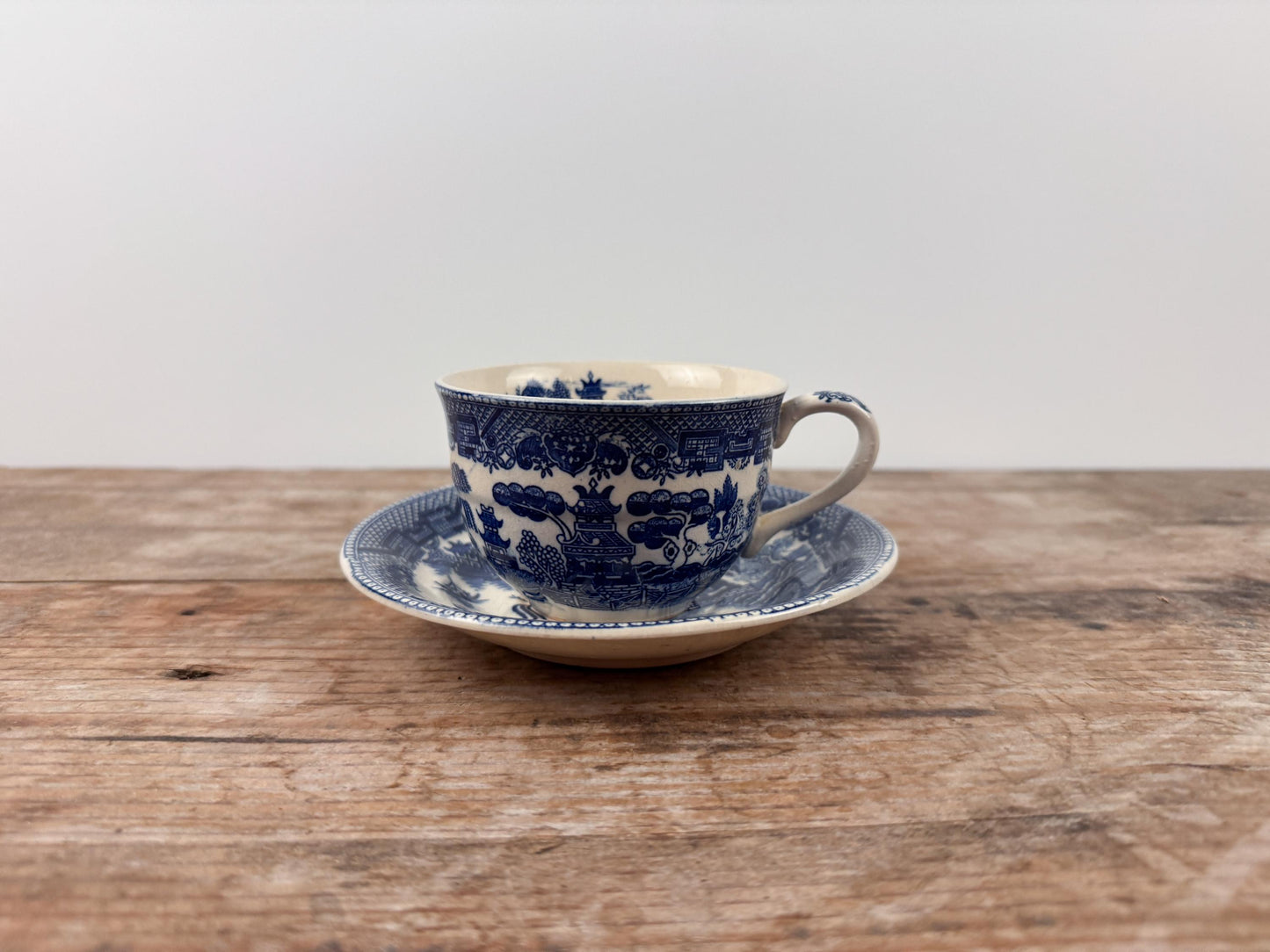 Royal Doulton Yorktown Footed Cup Blue White Teacup and Saucer