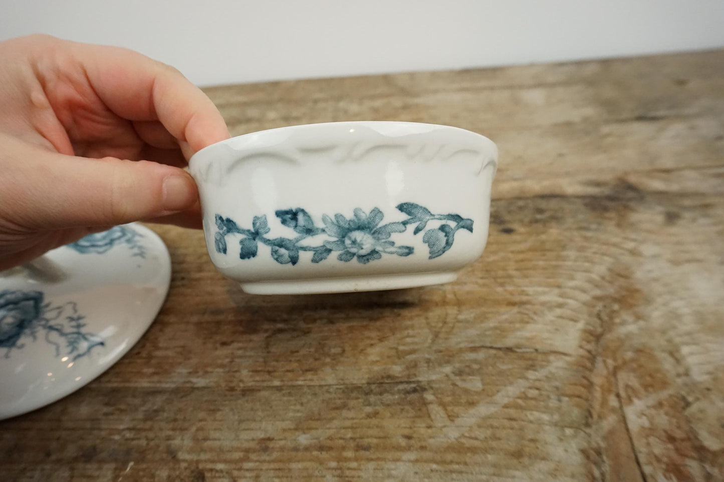 Maddocks Lamberton Works Royal Porcelain White Blue Floral Covered Dish