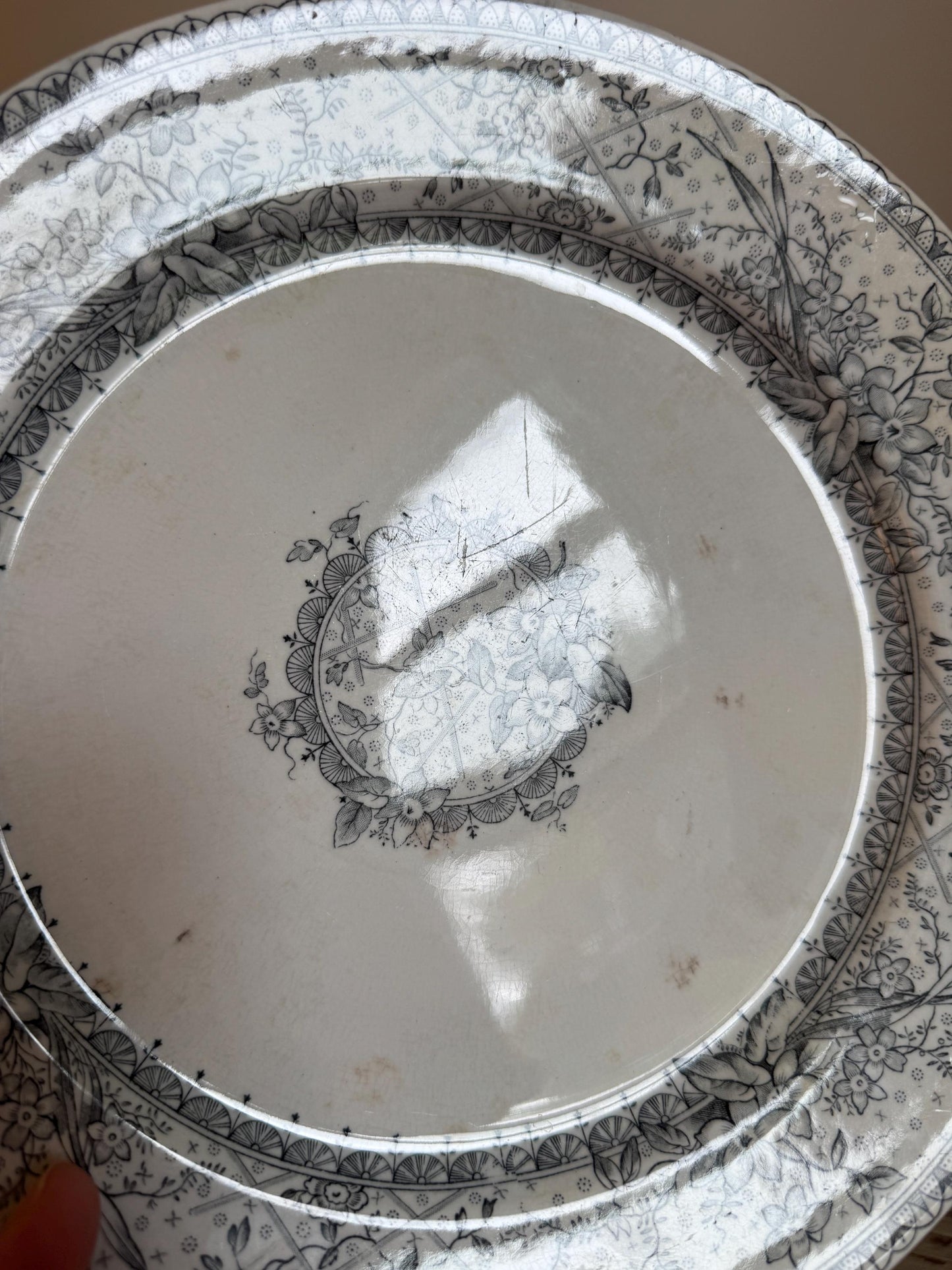Antique Johnson Bros Lace Black Ironstone Plate Transferware Dinner
