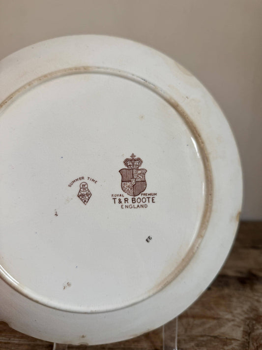 T&R Boote Antique Summer Time Brown Ironstone Plate Transferware Dinner