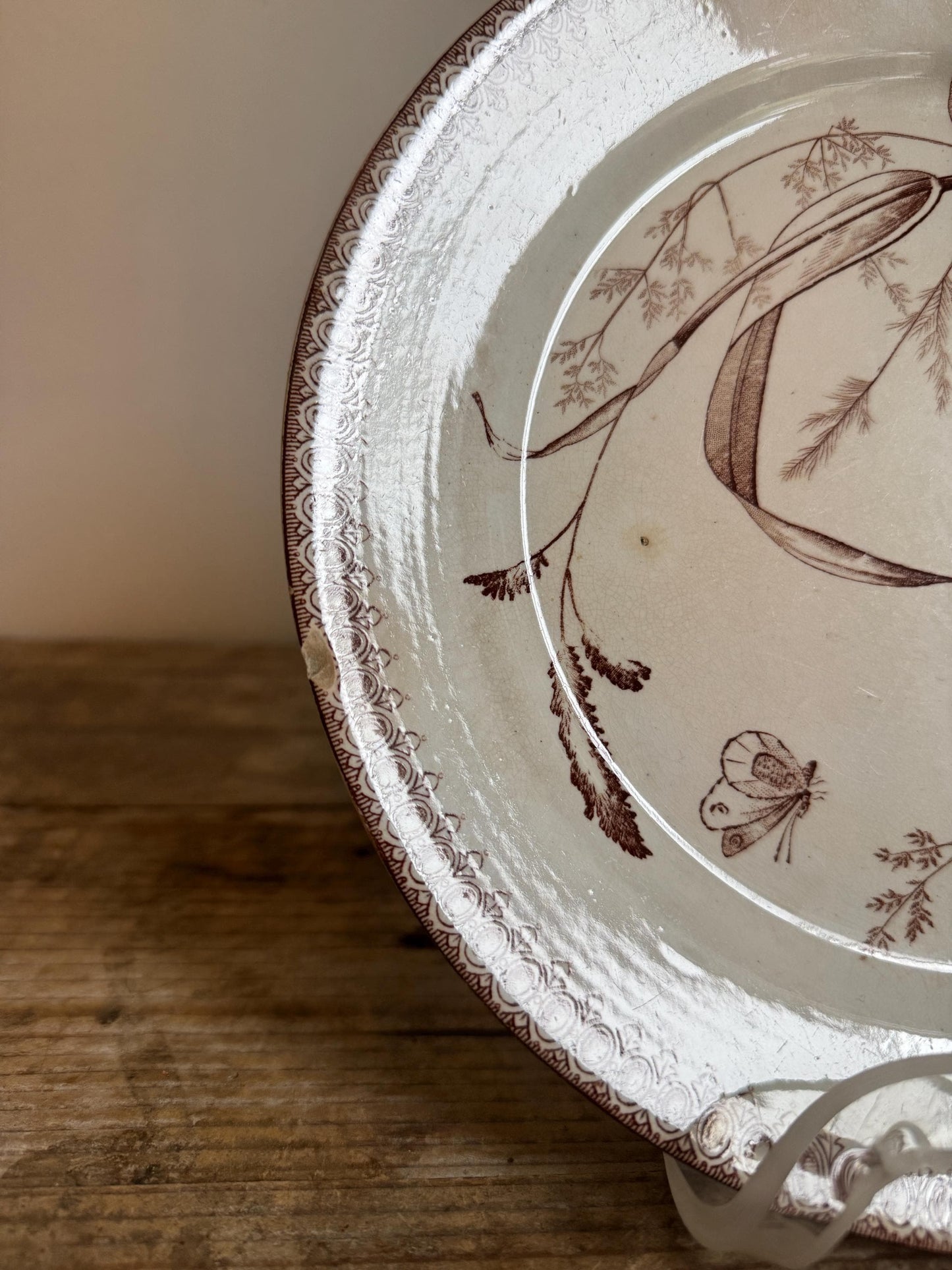 T&R Boote Antique Summer Time Brown Ironstone Plate Transferware Dinner