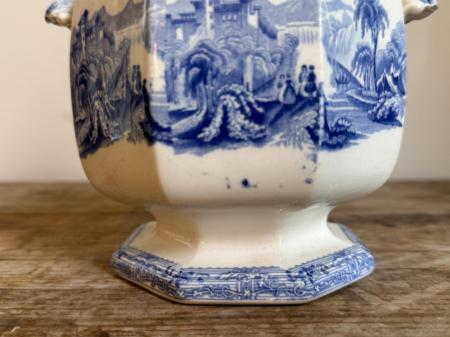 Antique Covered Blue White Ironstone Covered Vegetable Dish Tureen Sugar Bowl
