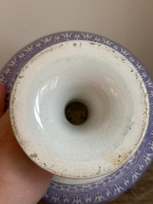 Antique Purple Raised Ironstone Compote Dish Stained Crazing Bowl Plate Small Serving Piece