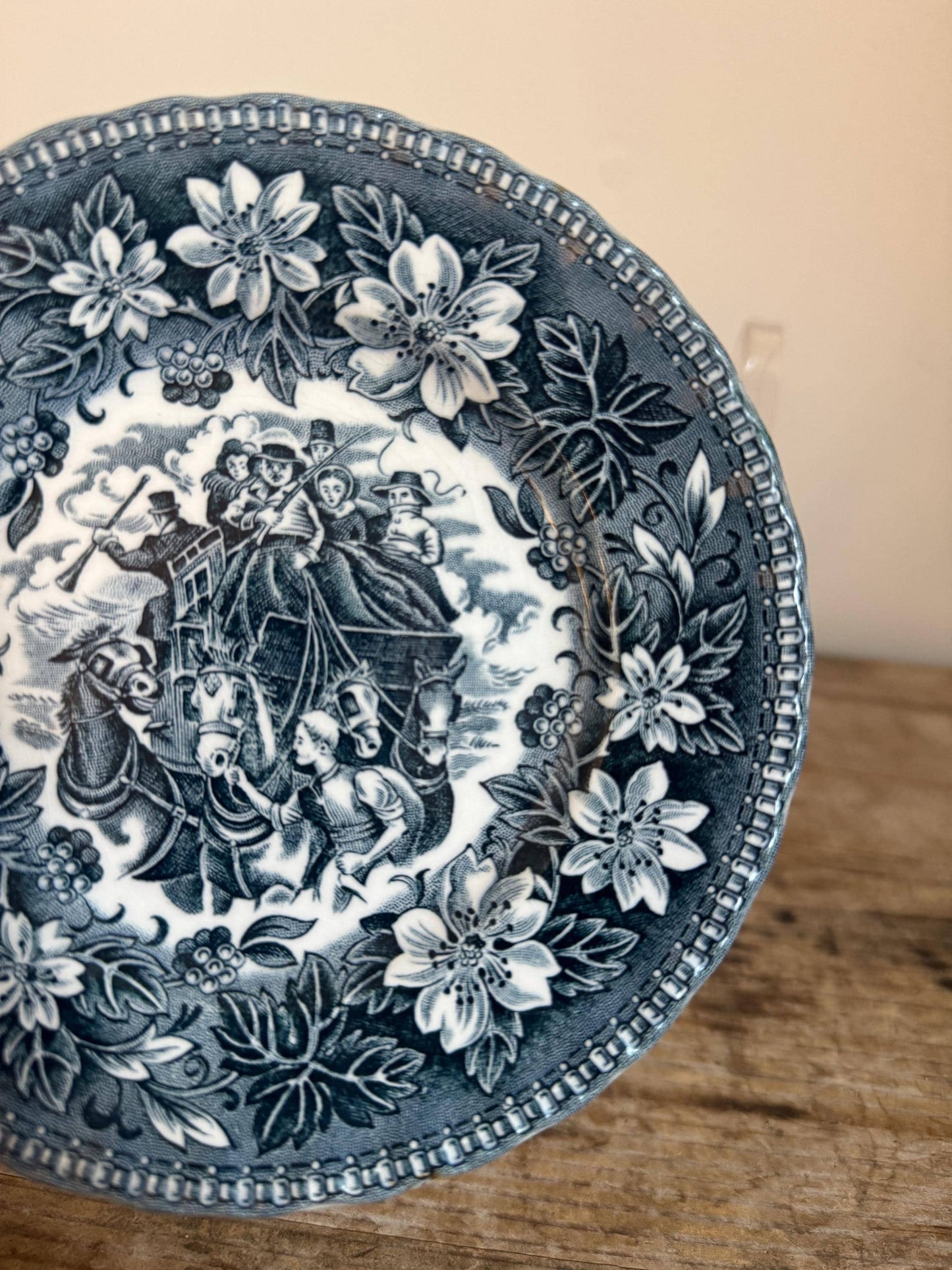 Antique 6.25" Bread Butter Plate Coaching Taverns Blue White Transferware Royal Tudor Ware