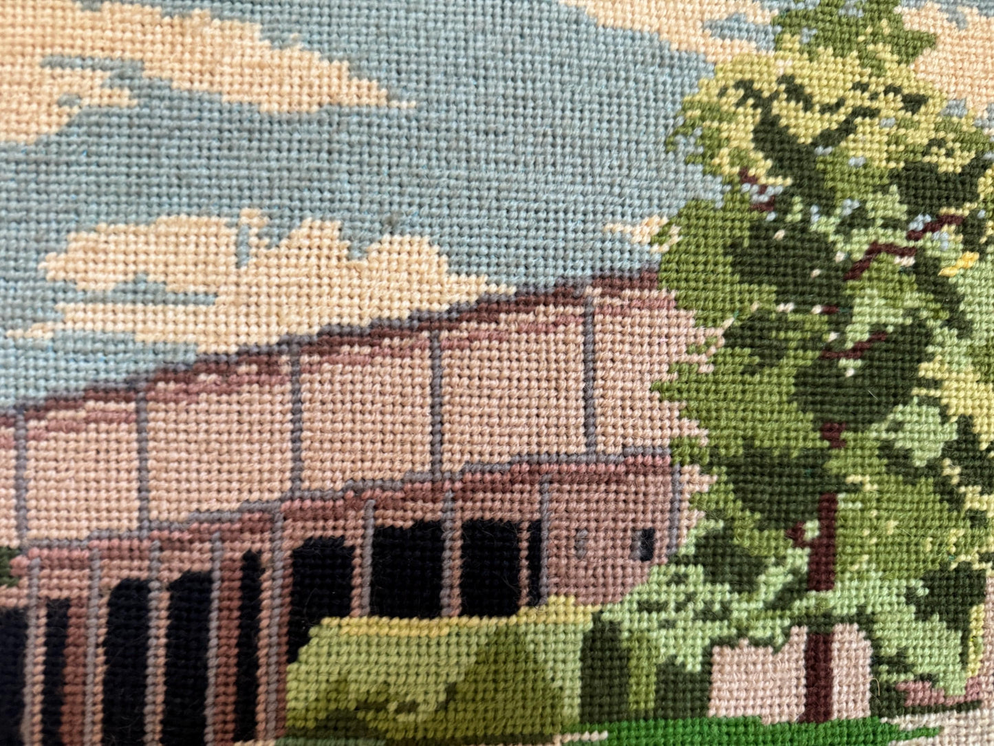 Tanglewood Koussevitzky Music Shed Berkshires Massachusetts Needlepoint Framed Classical Music Needle Work Embroidery Wall Art Hanging