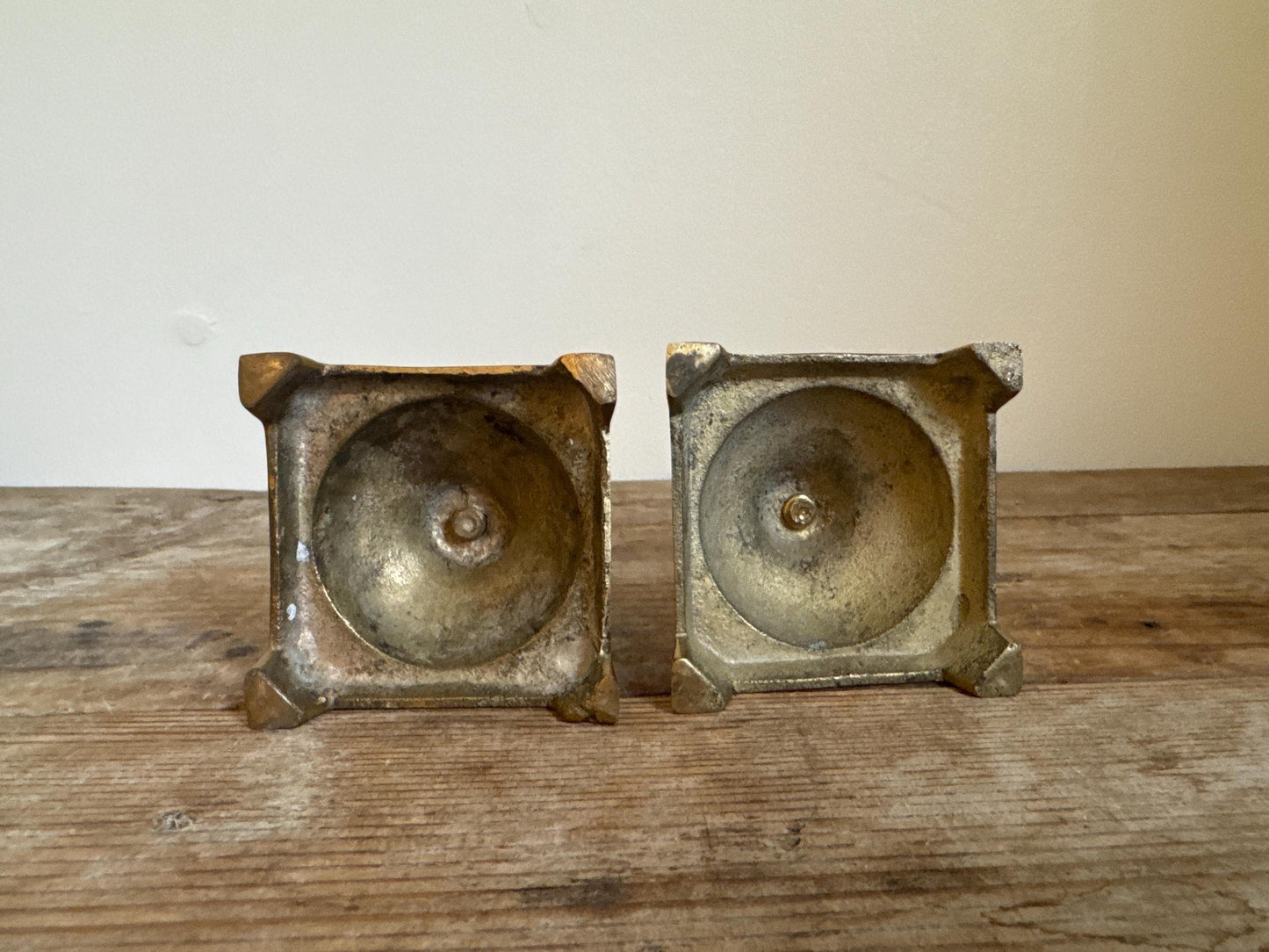 Vintage Brass Footed Short Candle Stick Holder Set of 2