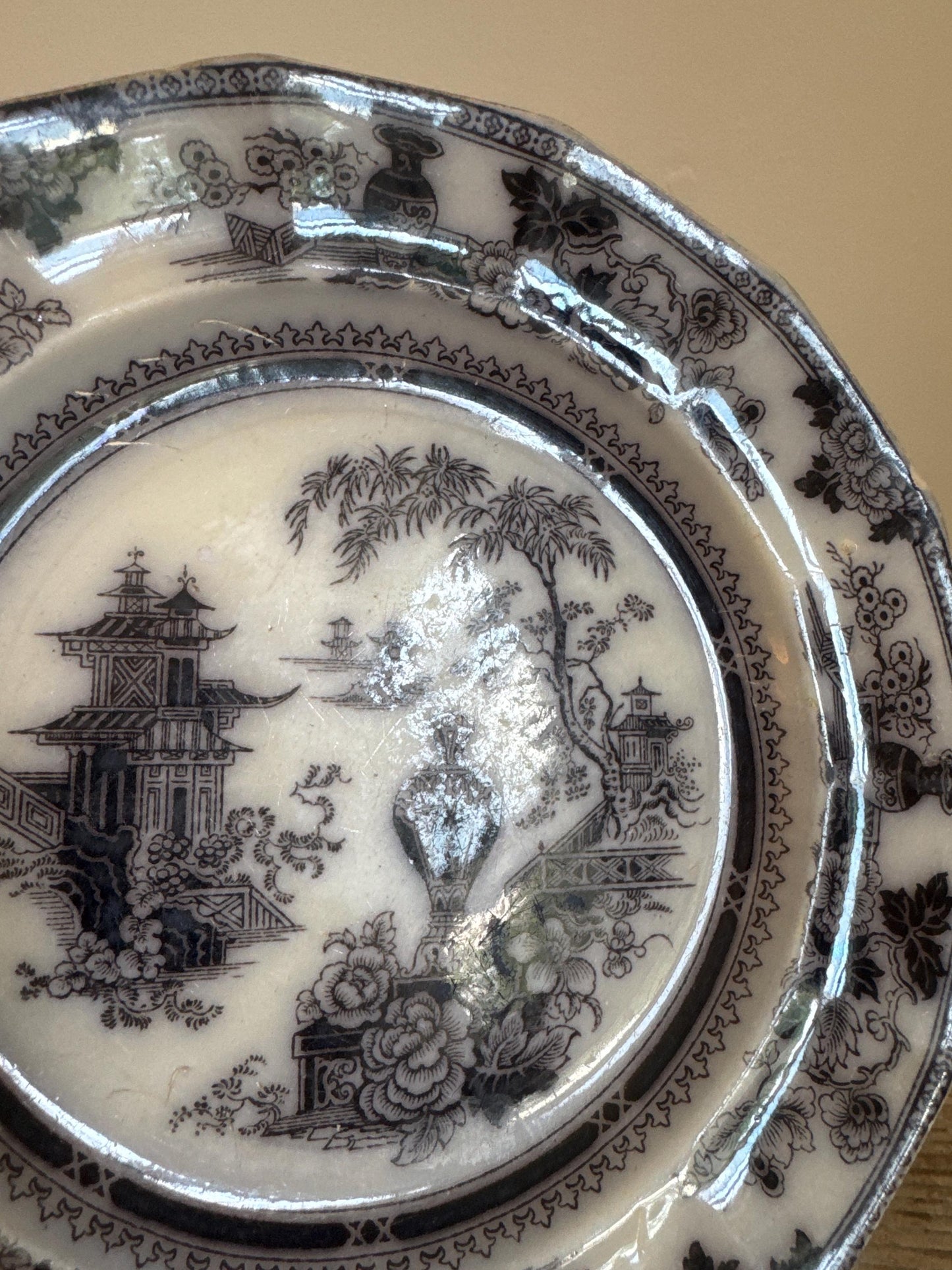 W. Adams Jeddo Flow Black Ironstone Plate 7.5" Decor Plate Transferware