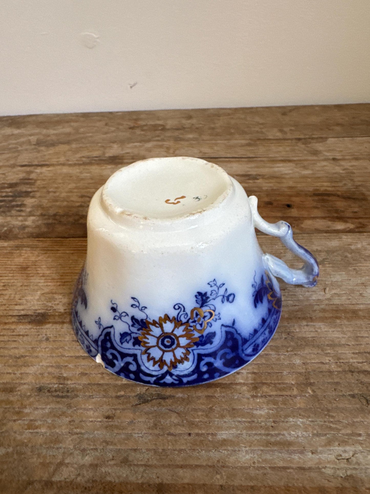 Antique Johnson Brothers Brooklyn Flow Blue Cup Footed Cup White Teacup