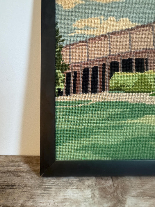 Tanglewood Koussevitzky Music Shed Berkshires Massachusetts Needlepoint Framed Classical Music Needle Work Embroidery Wall Art Hanging