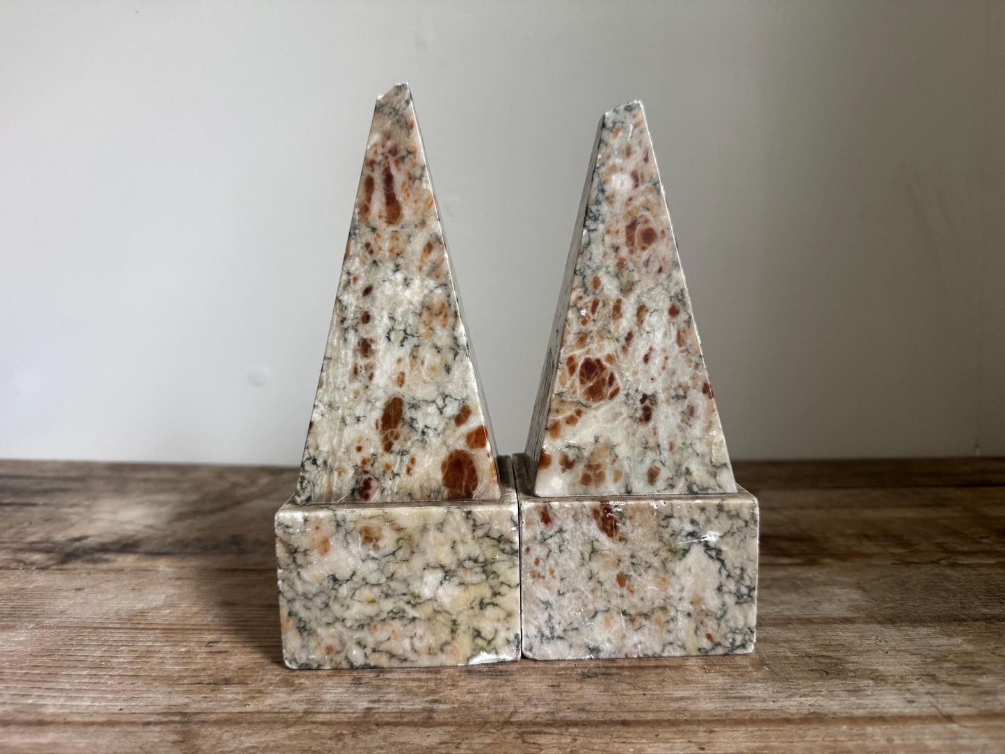 Vintage Onyx Obelisk Book End Pair Set Pyramid