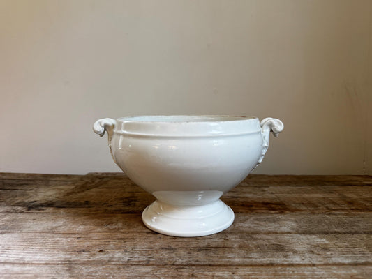 Antique Ironstone Vegetable Dish Tureen Large Bowl Raised Footed Citrus Fruit Bowl