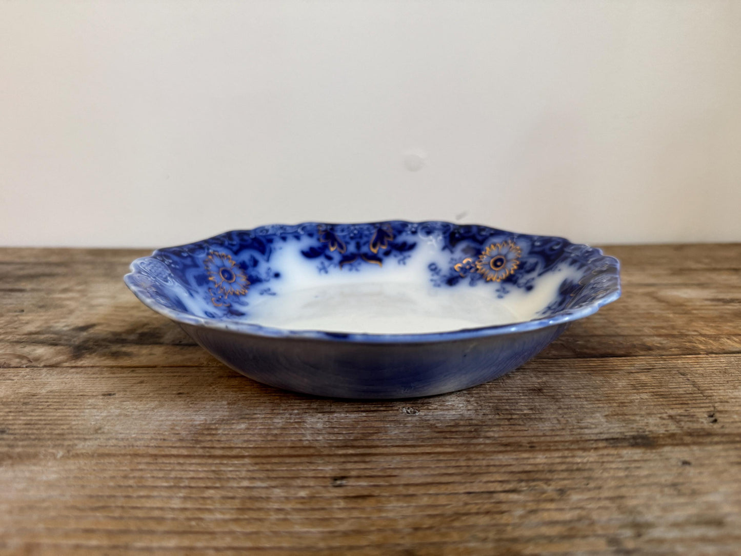 Antique Johnson Brothers Brooklyn Flow Blue Shallow Bowl Serving Piece Distressed Bowl China Ironstone