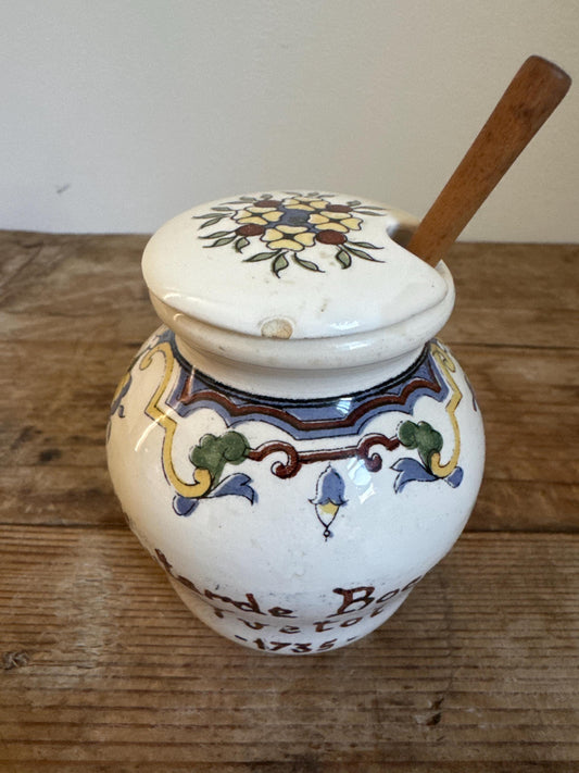 Small Antique Moutarde Bocquet Yvetot 1735 Mustard Pot Jar with Lid