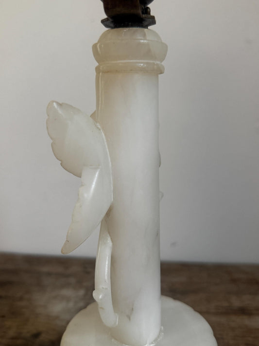 Alabaster Vintage Flower Rose Carved Boudoir Antique Neoclassical Cream White Stone Table Lamp Antique Gold
