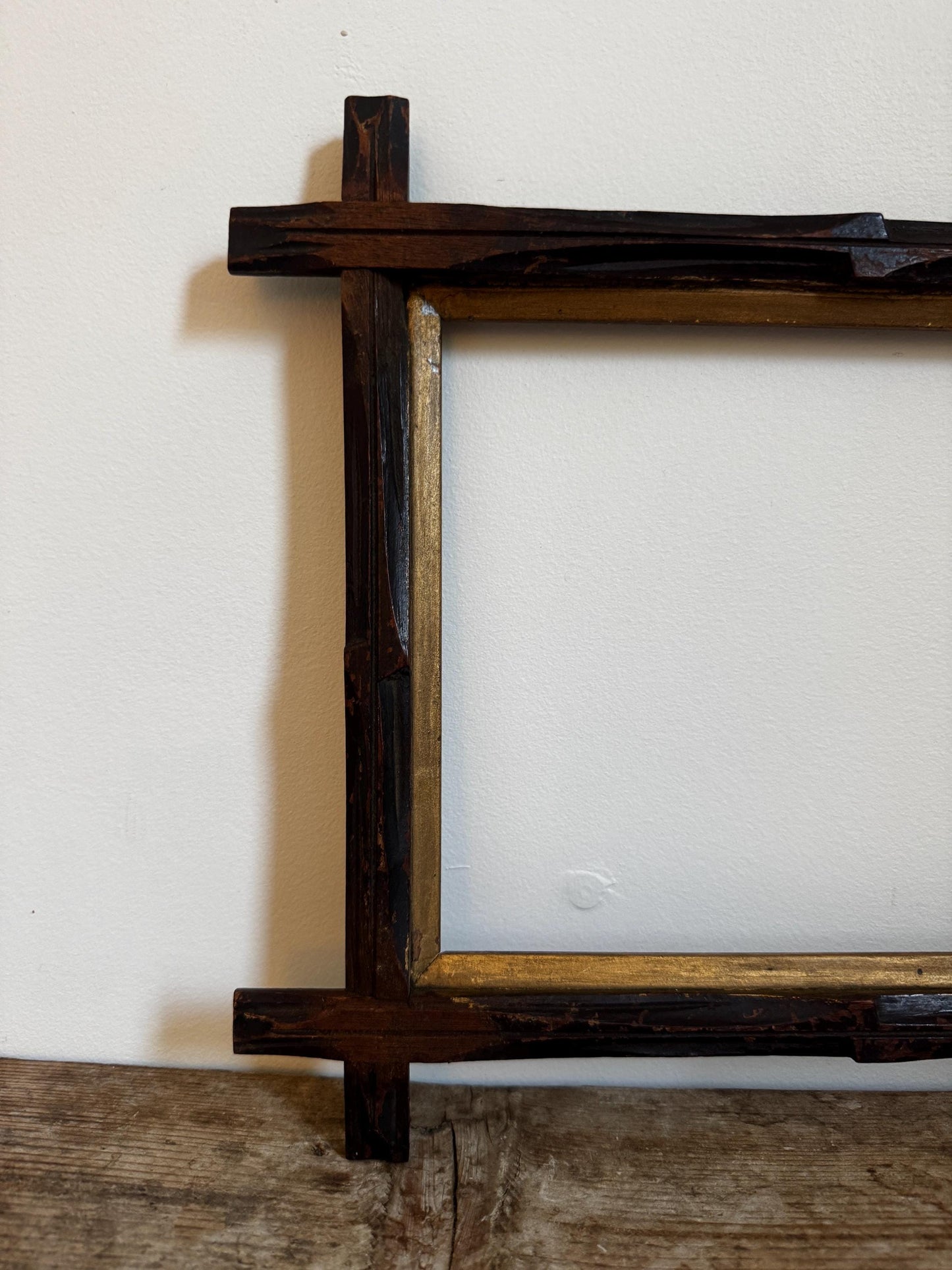 Vintage Wood Adirondack Folk Art Frame Carved Distressed Empty 8x10