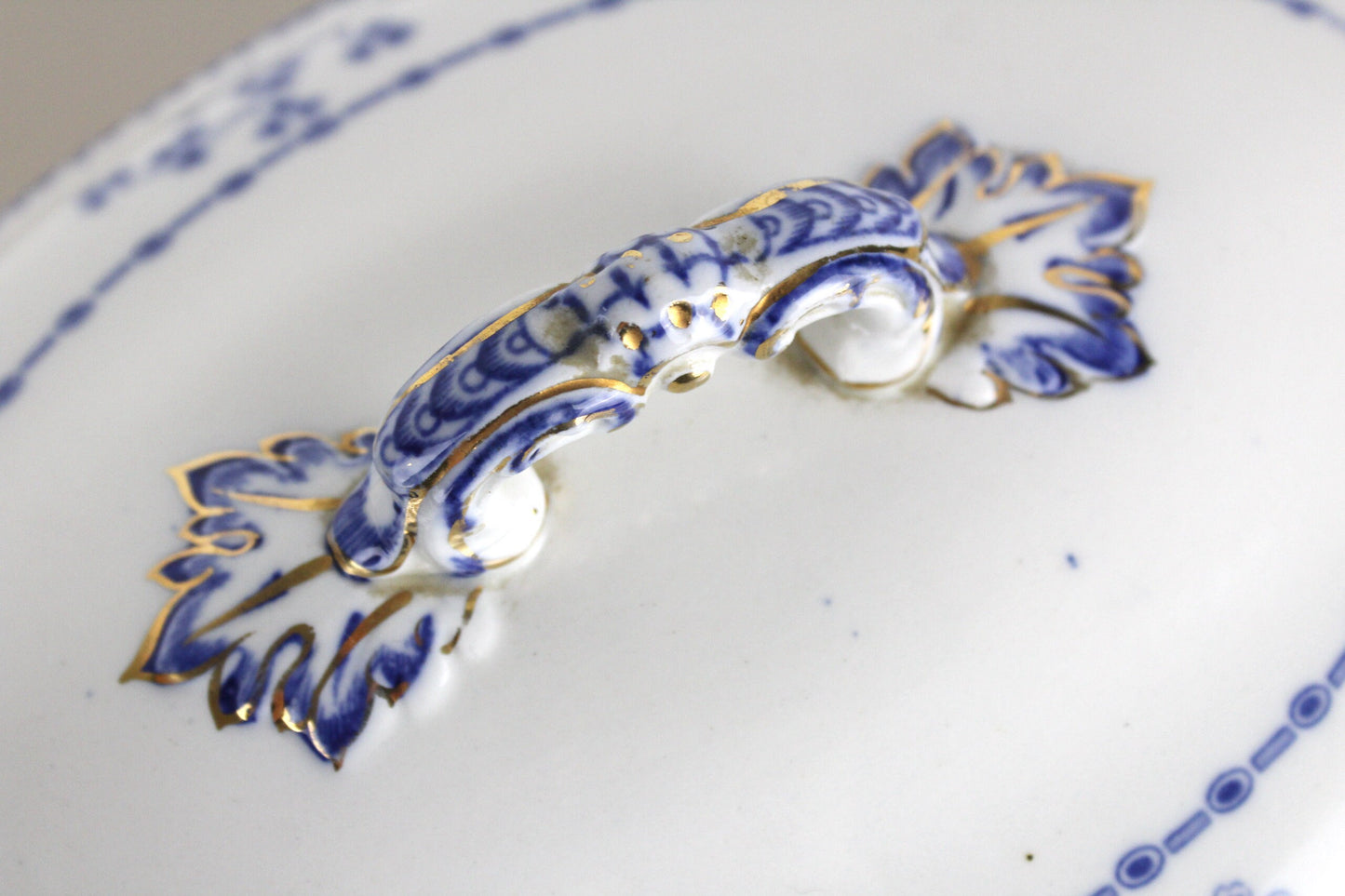F Winkle & Co Blue White Gold Serving Tureen Lidded Bowl Oval Whieldon Ware Dartmouth