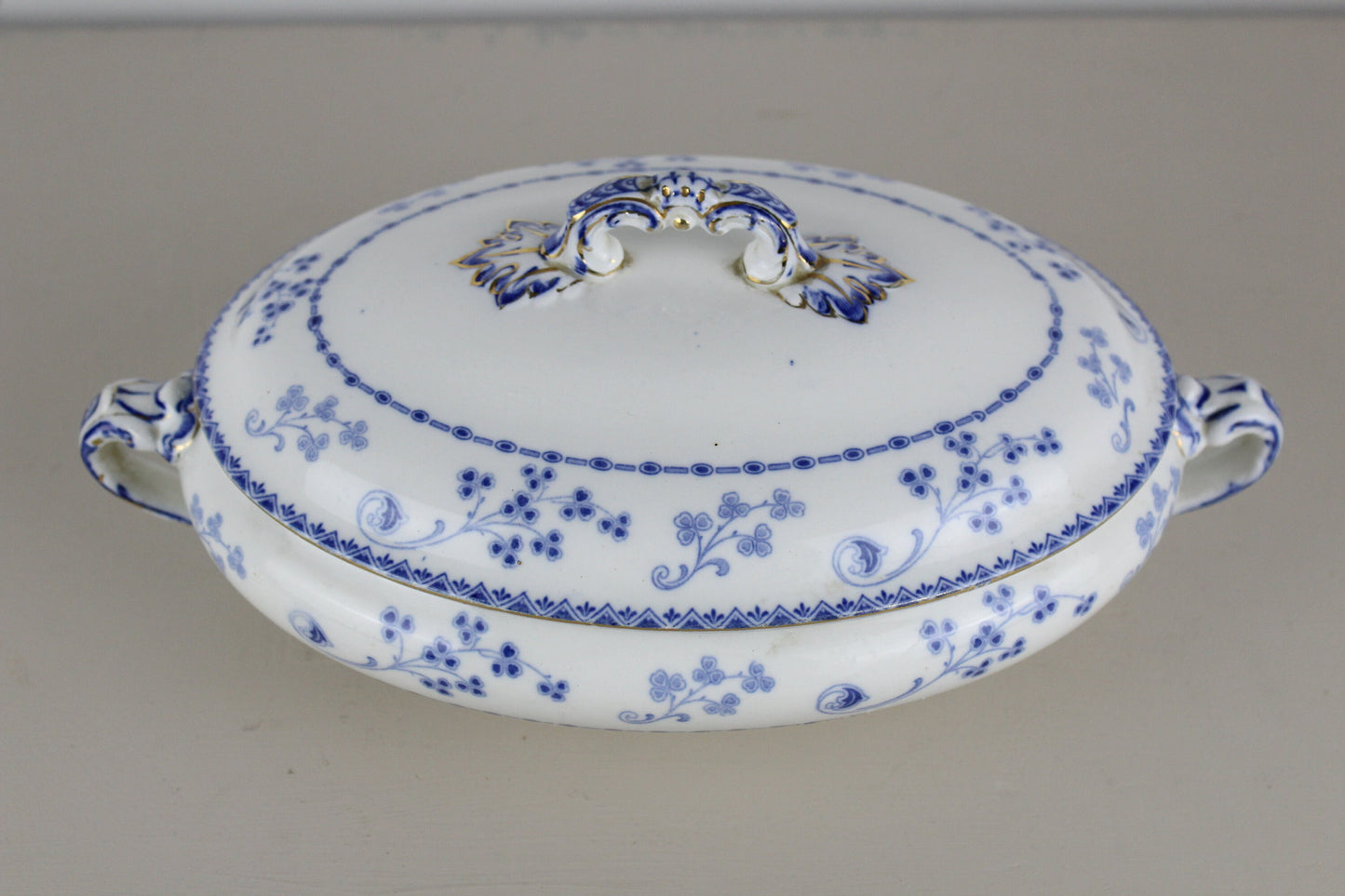 F Winkle & Co Blue White Gold Serving Tureen Lidded Bowl Oval Whieldon Ware Dartmouth