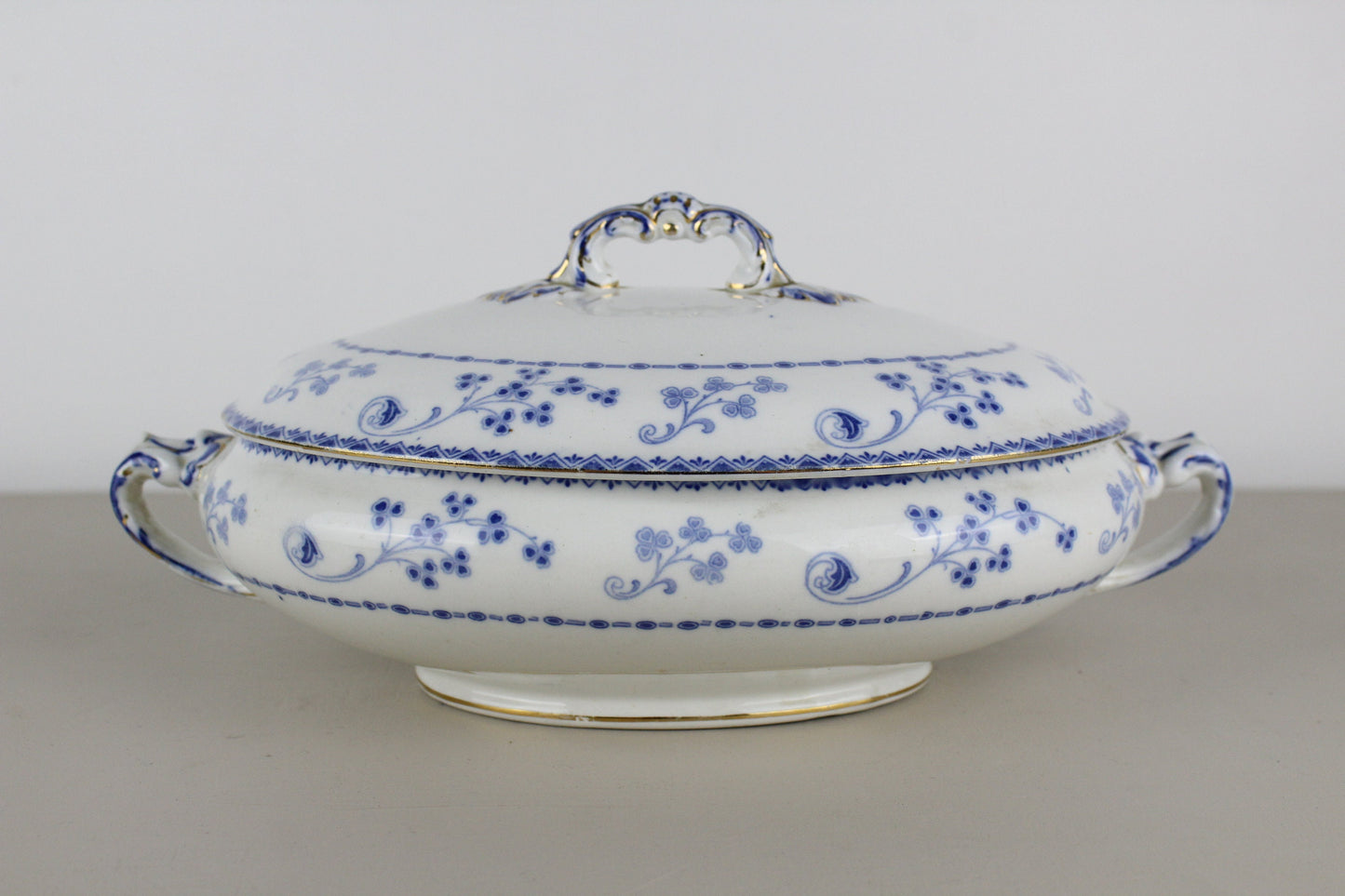 F Winkle & Co Blue White Gold Serving Tureen Lidded Bowl Oval Whieldon Ware Dartmouth