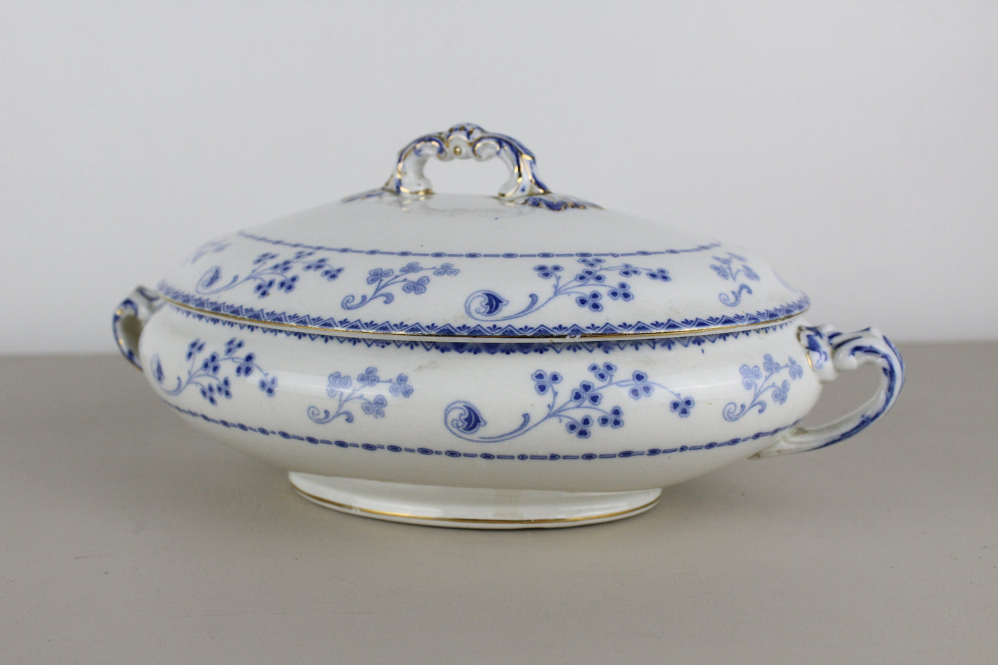 F Winkle & Co Blue White Gold Serving Tureen Lidded Bowl Oval Whieldon Ware Dartmouth