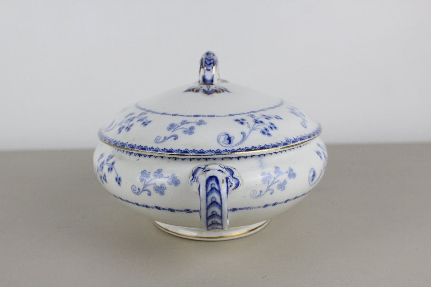 F Winkle & Co Blue White Gold Serving Tureen Lidded Bowl Oval Whieldon Ware Dartmouth