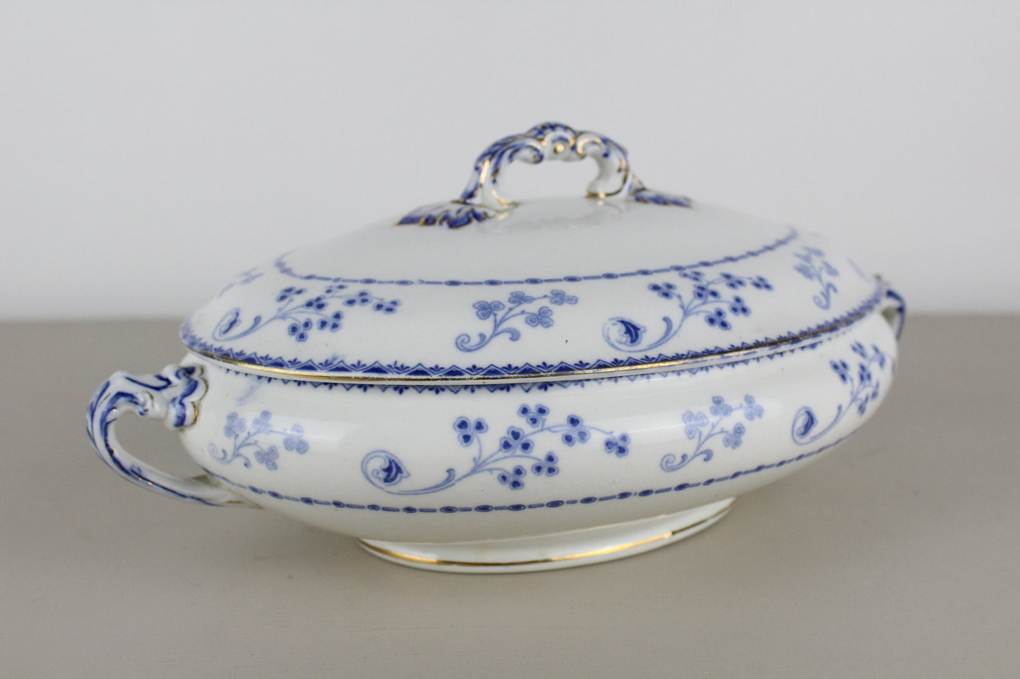 F Winkle & Co Blue White Gold Serving Tureen Lidded Bowl Oval Whieldon Ware Dartmouth