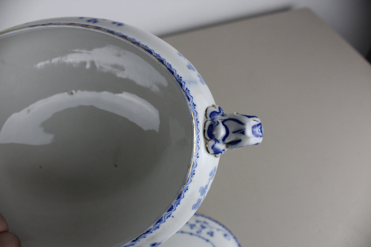 F Winkle & Co Blue White Gold Serving Tureen Lidded Bowl Oval Whieldon Ware Dartmouth