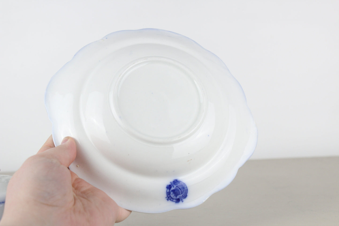 W.H. Grindley Lorne Flow Blue Covered Butter Serving Dish Ironstone With Insert 3-Piece England