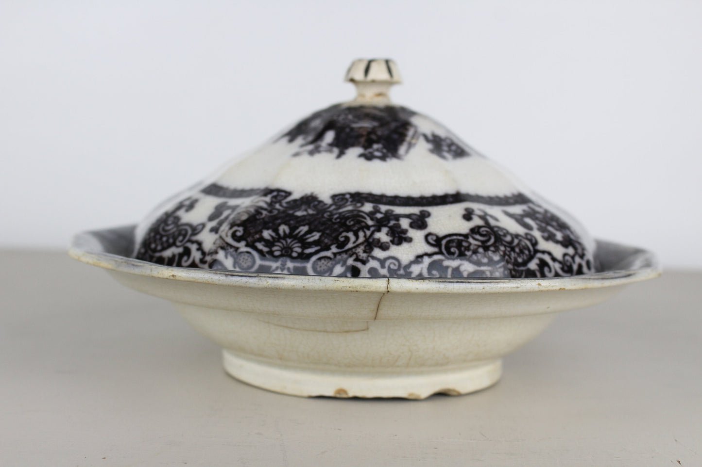 Rare PW&Co Corean Mulberry Covered Butter Dish Flow Black Covered Butter Serving Dish Ironstone