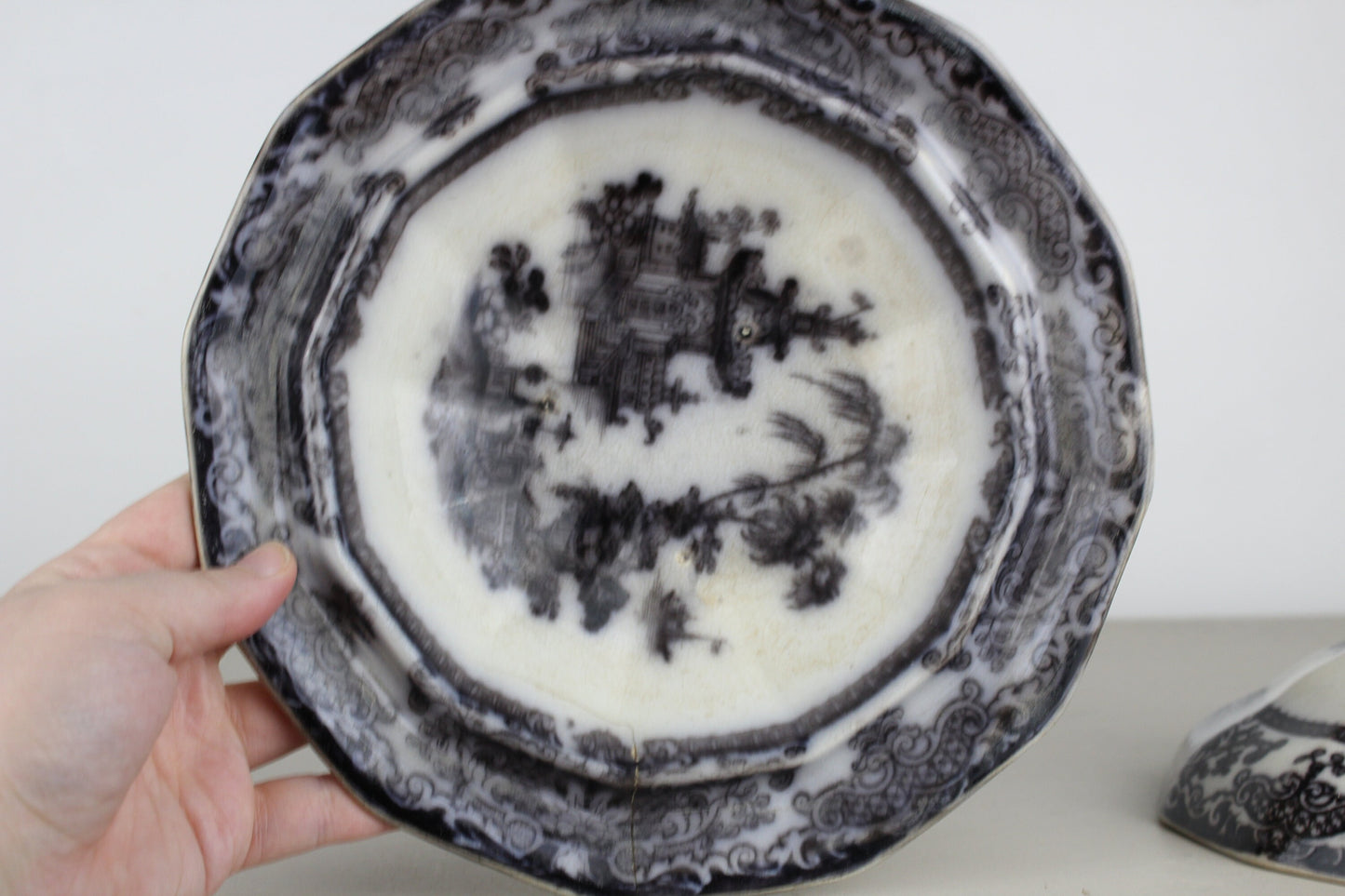 Rare PW&Co Corean Mulberry Covered Butter Dish Flow Black Covered Butter Serving Dish Ironstone