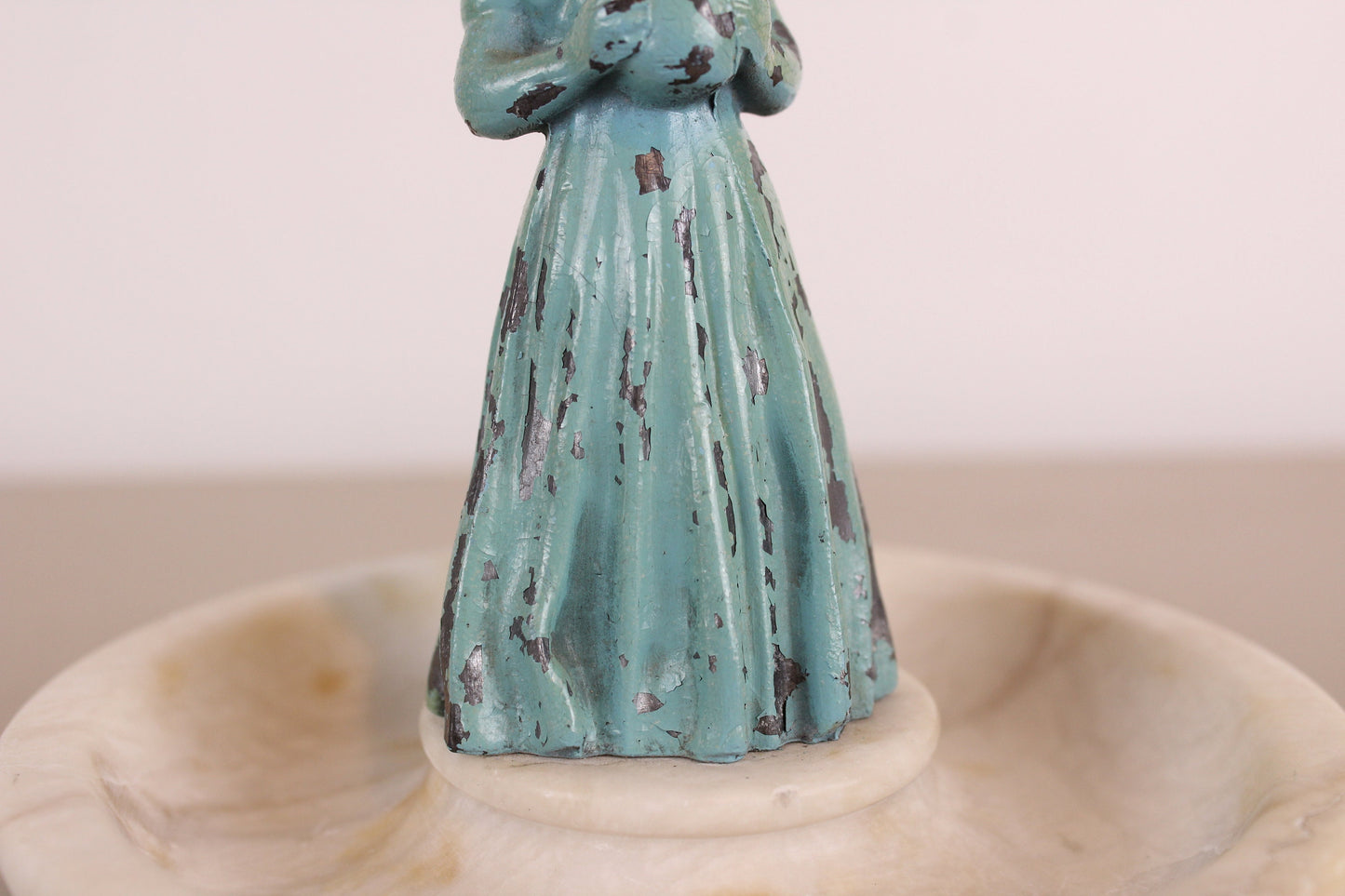 Antique Alabaster Dish Woman Holding Pitcher Trinket Dish Earring Holder