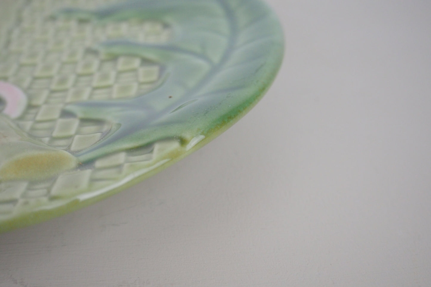 Bordallo Pinheiro Green Asparagus Majolica Plate with Well