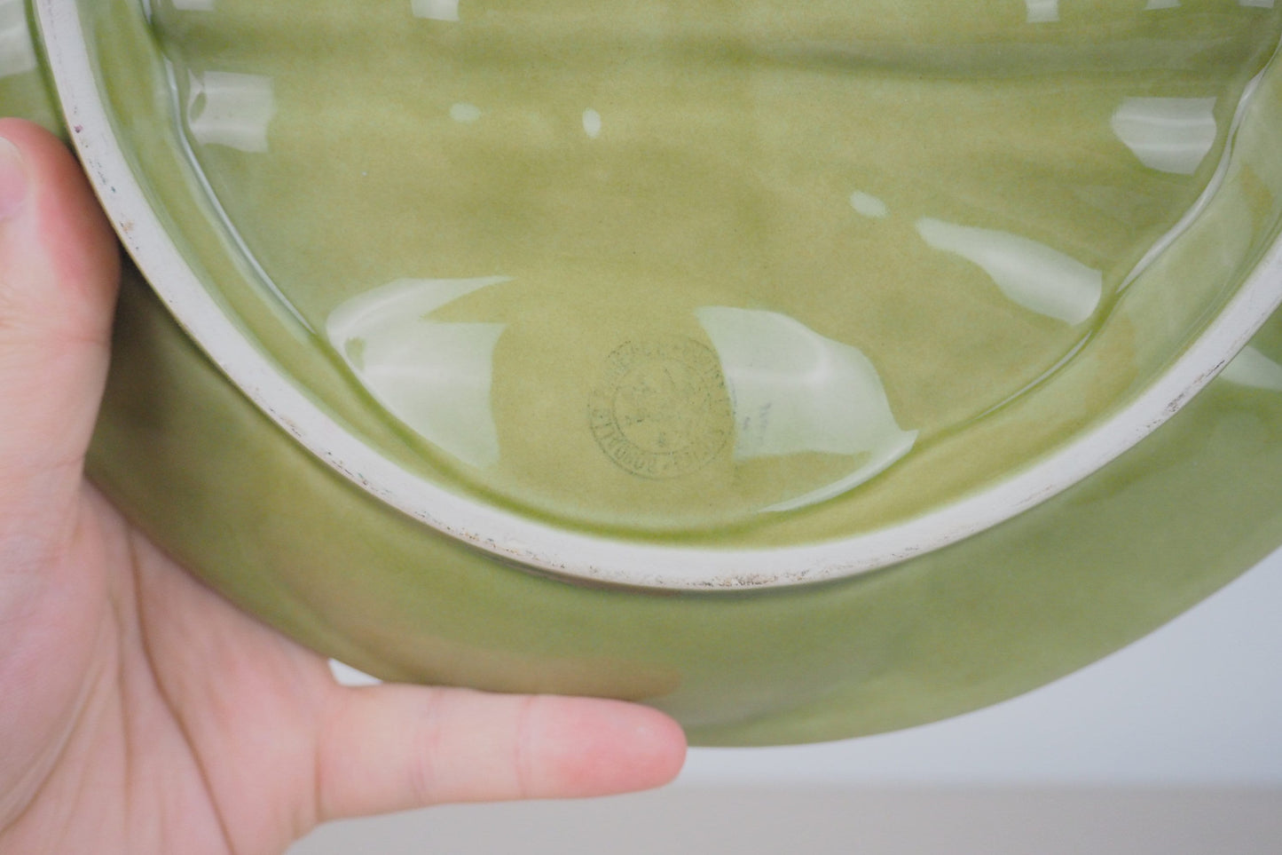 Bordallo Pinheiro Green Asparagus Majolica Plate with Well
