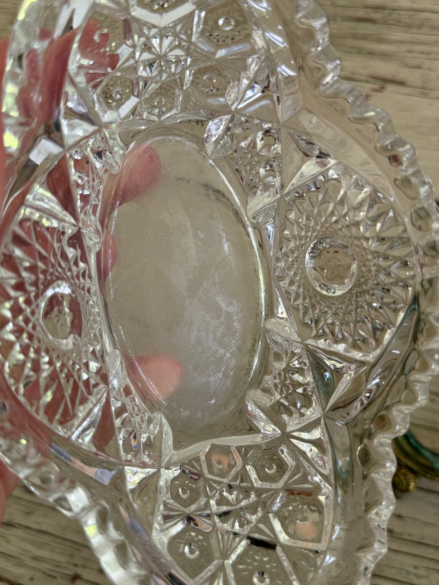 Globe Cherub Raised Cut Glass Ornate Glass Brass Catchall Dish