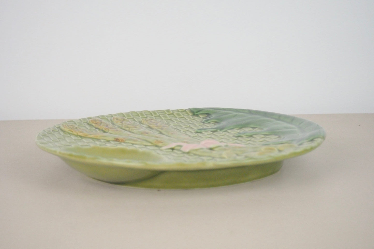 Bordallo Pinheiro Green Asparagus Majolica Plate with Well