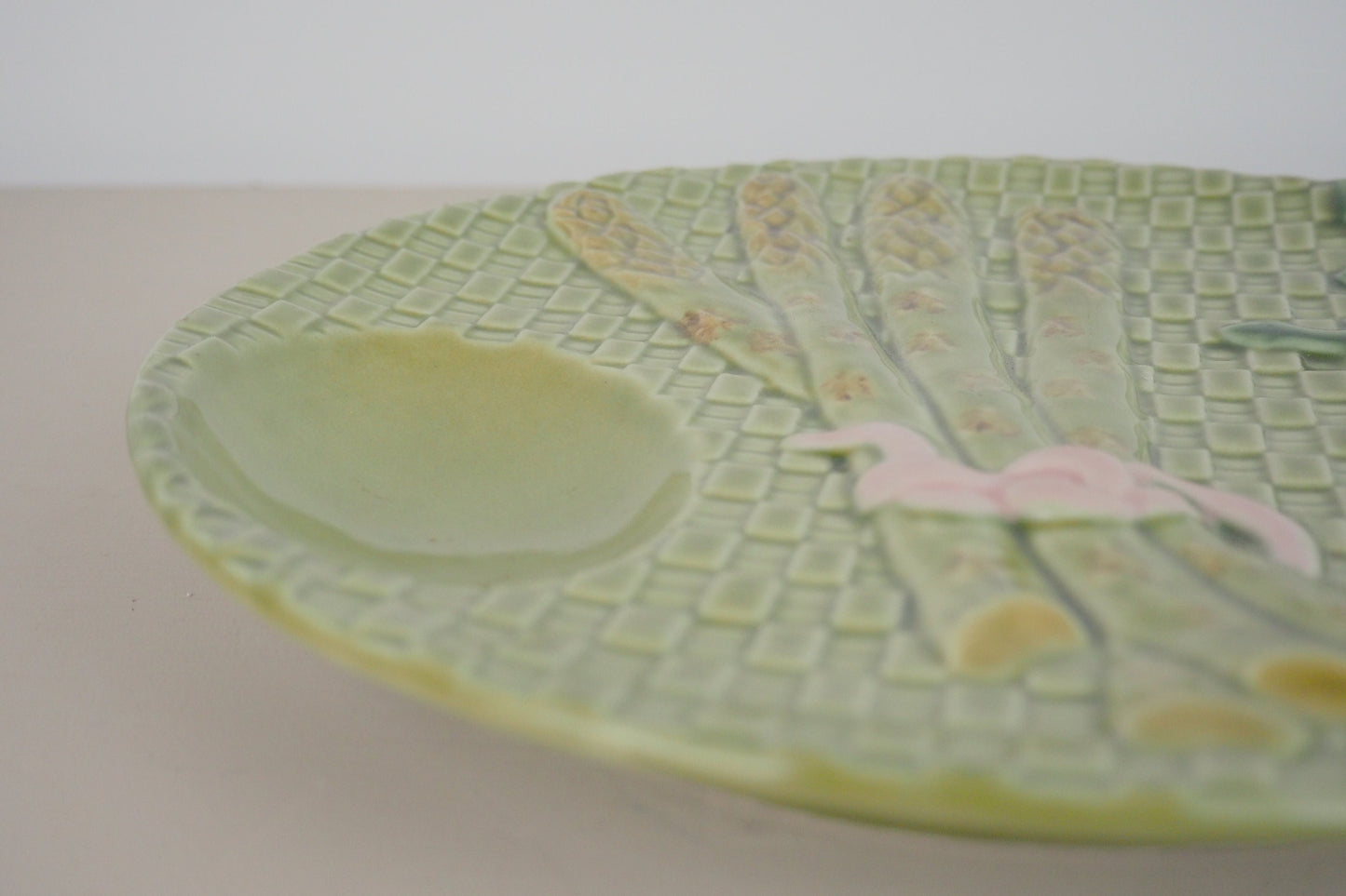 Bordallo Pinheiro Green Asparagus Majolica Plate with Well