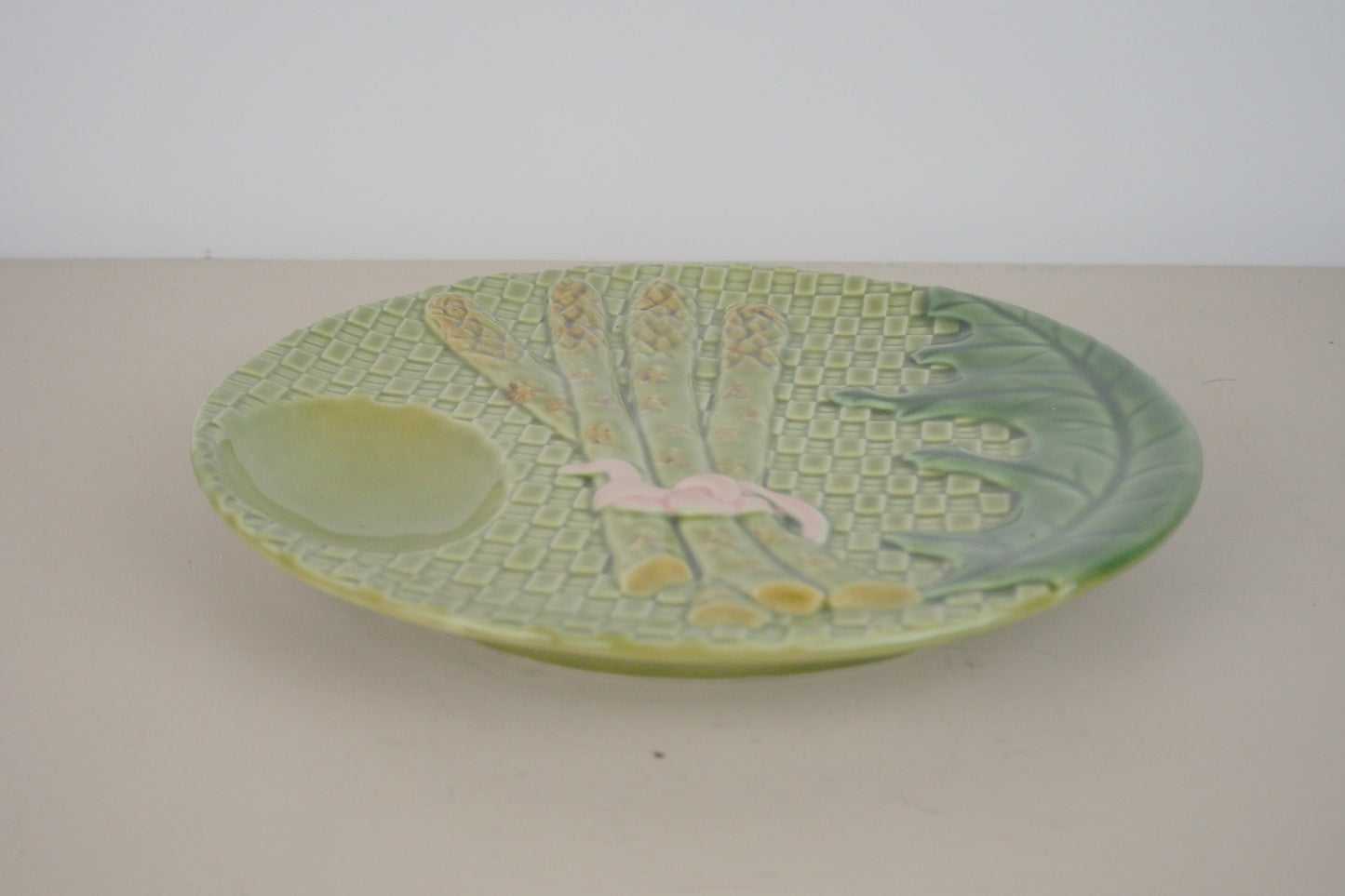 Bordallo Pinheiro Green Asparagus Majolica Plate with Well