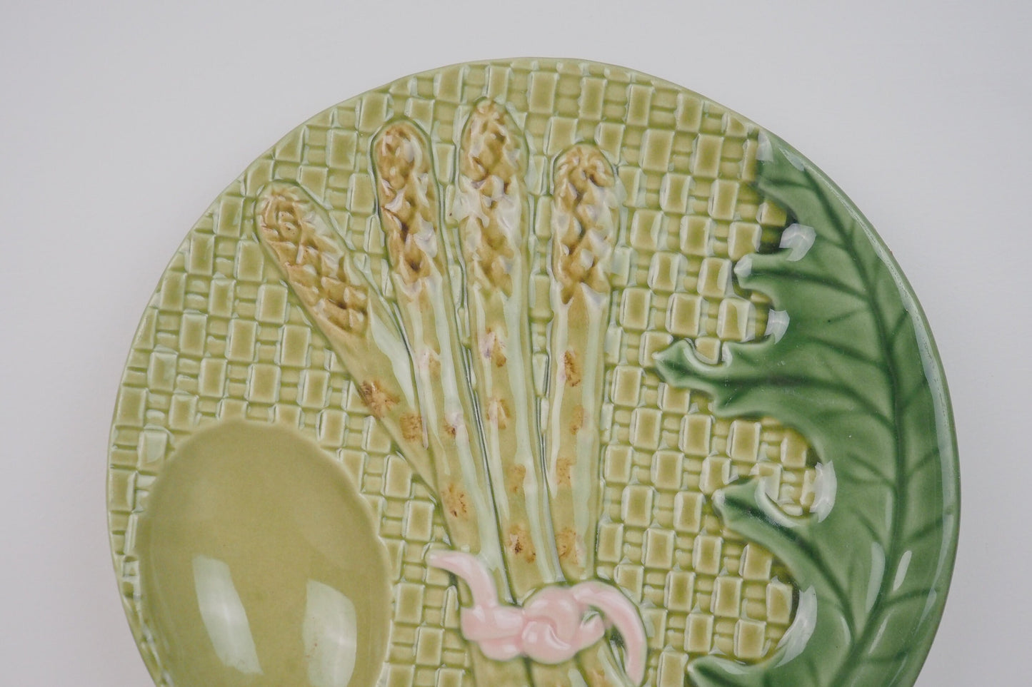Bordallo Pinheiro Green Asparagus Majolica Plate with Well