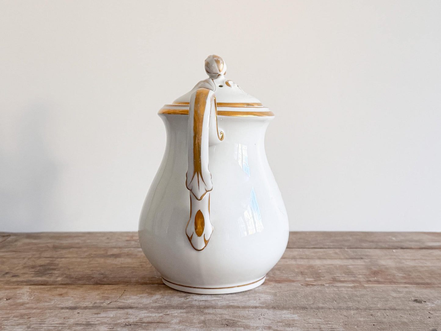 Antique Haviland White Gilt Tea Pot Pitcher Limoges