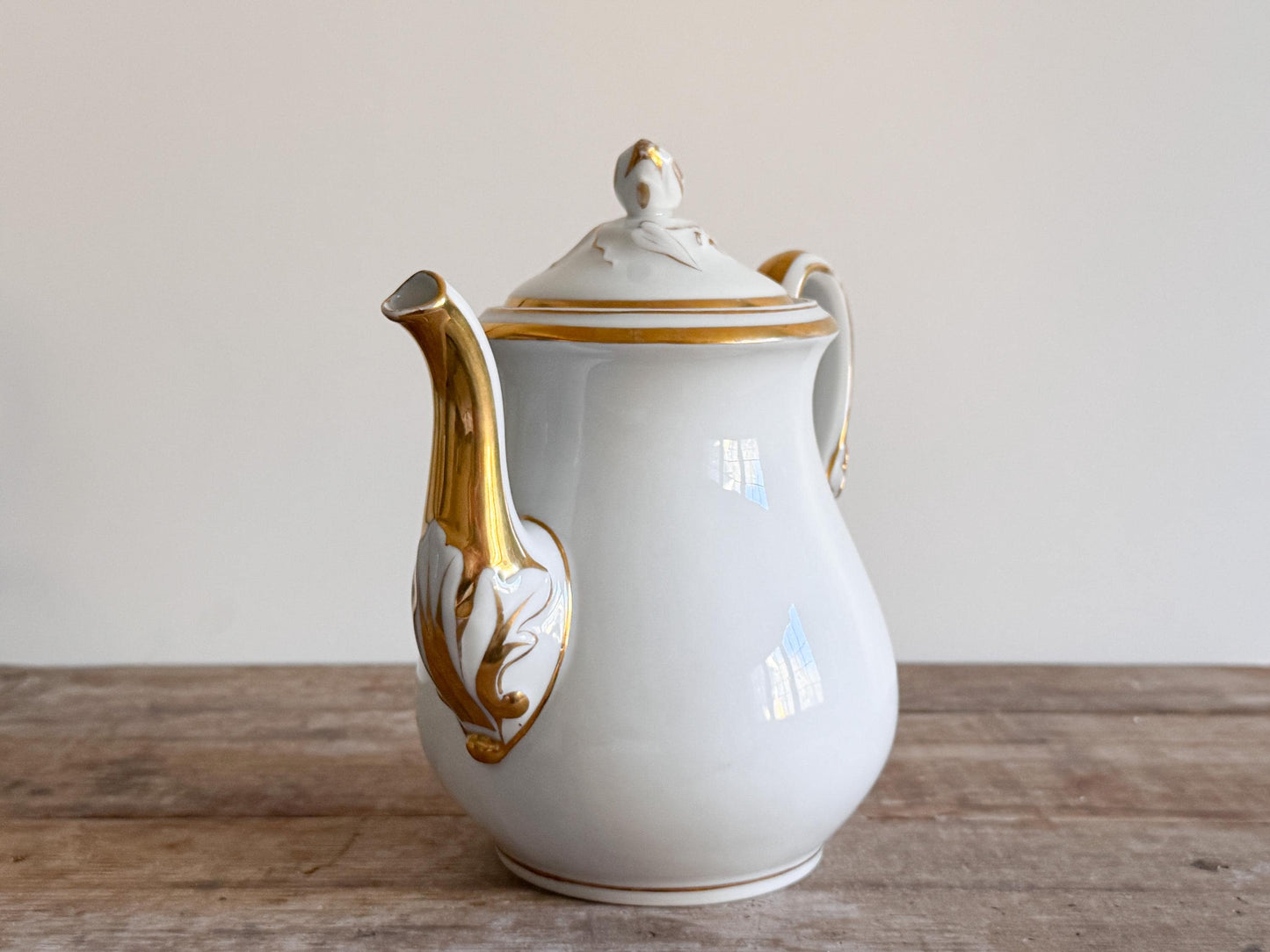 Antique Haviland White Gilt Tea Pot Pitcher Limoges