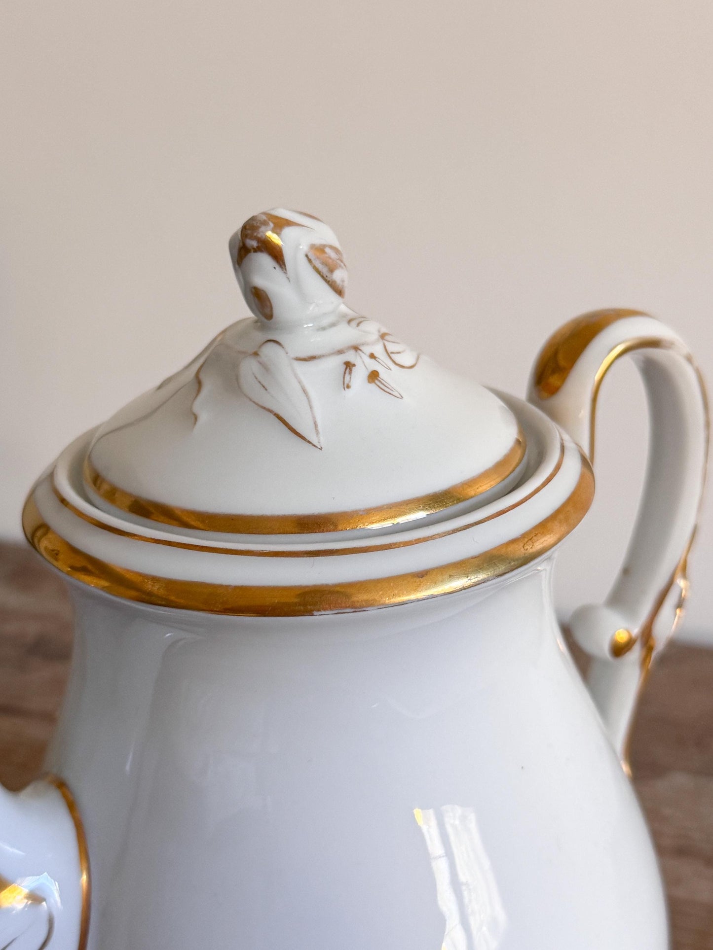 Antique Haviland White Gilt Tea Pot Pitcher Limoges