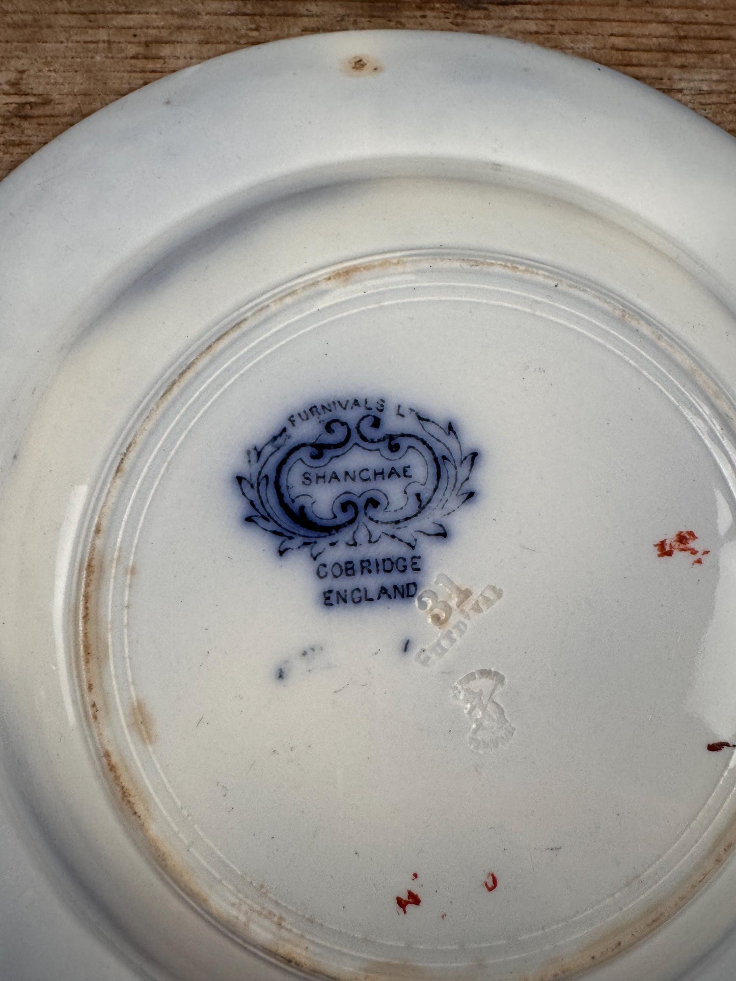 Furnivals England Shanghae Flow Blue White Soup Shallow Bowl Serving Piece