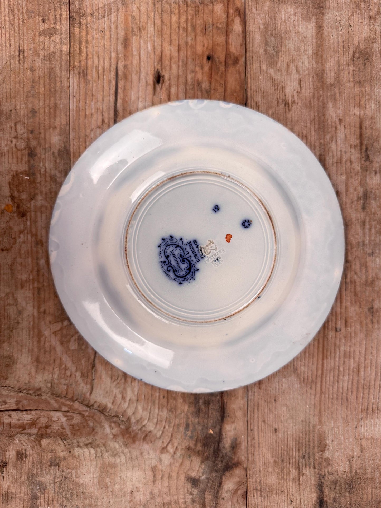 Furnivals England Shanghae Flow Blue White Soup Shallow Bowl Serving Piece Distressed Bowl China Ironstone