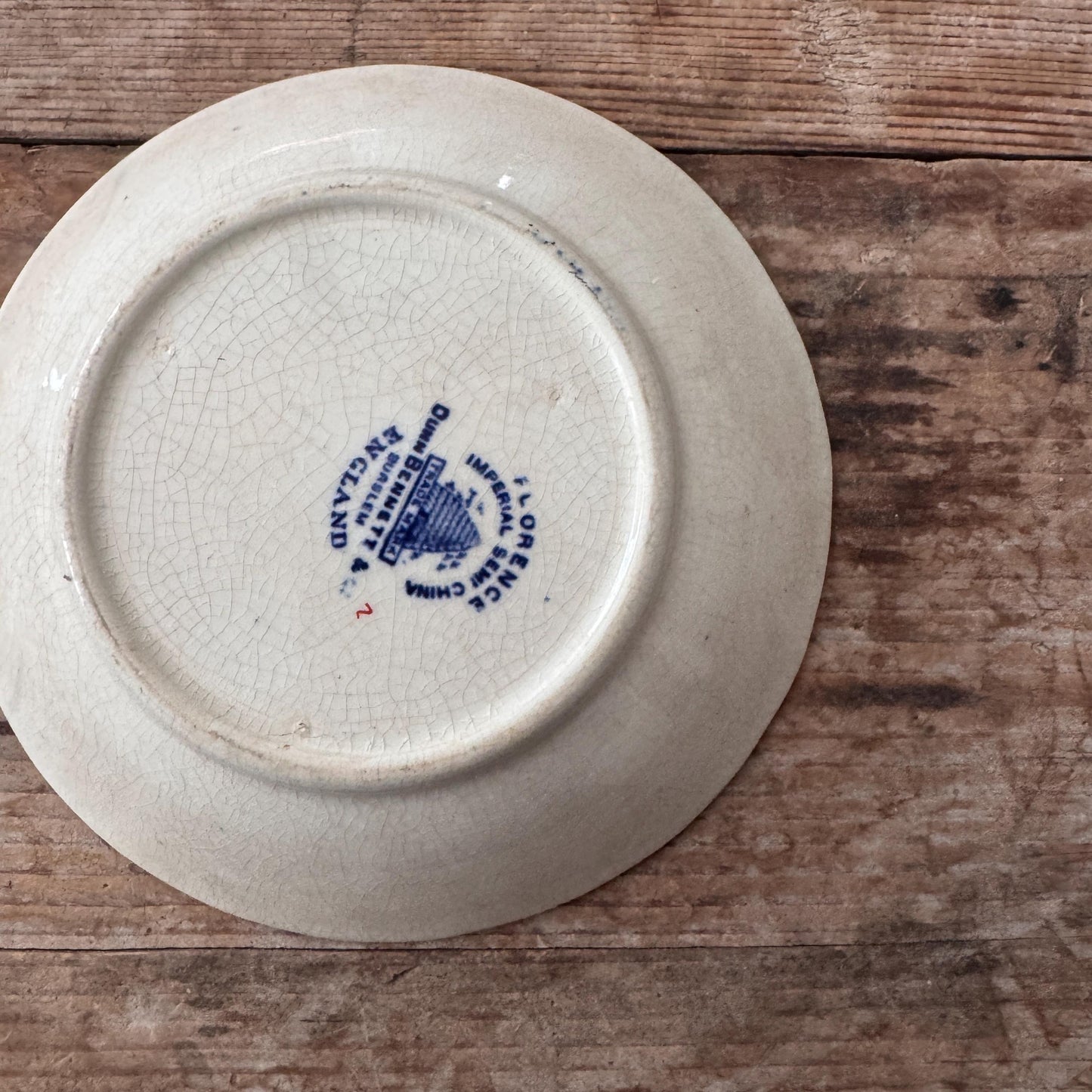 Antique Dunn Bennett Florence England Fruit Shallow Bowl Dish Plate Blue and White Gold