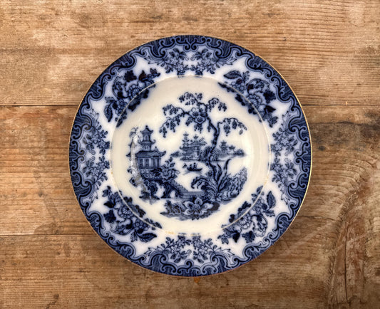 Furnivals England Shanghae Flow Blue White Soup Shallow Bowl Serving Piece