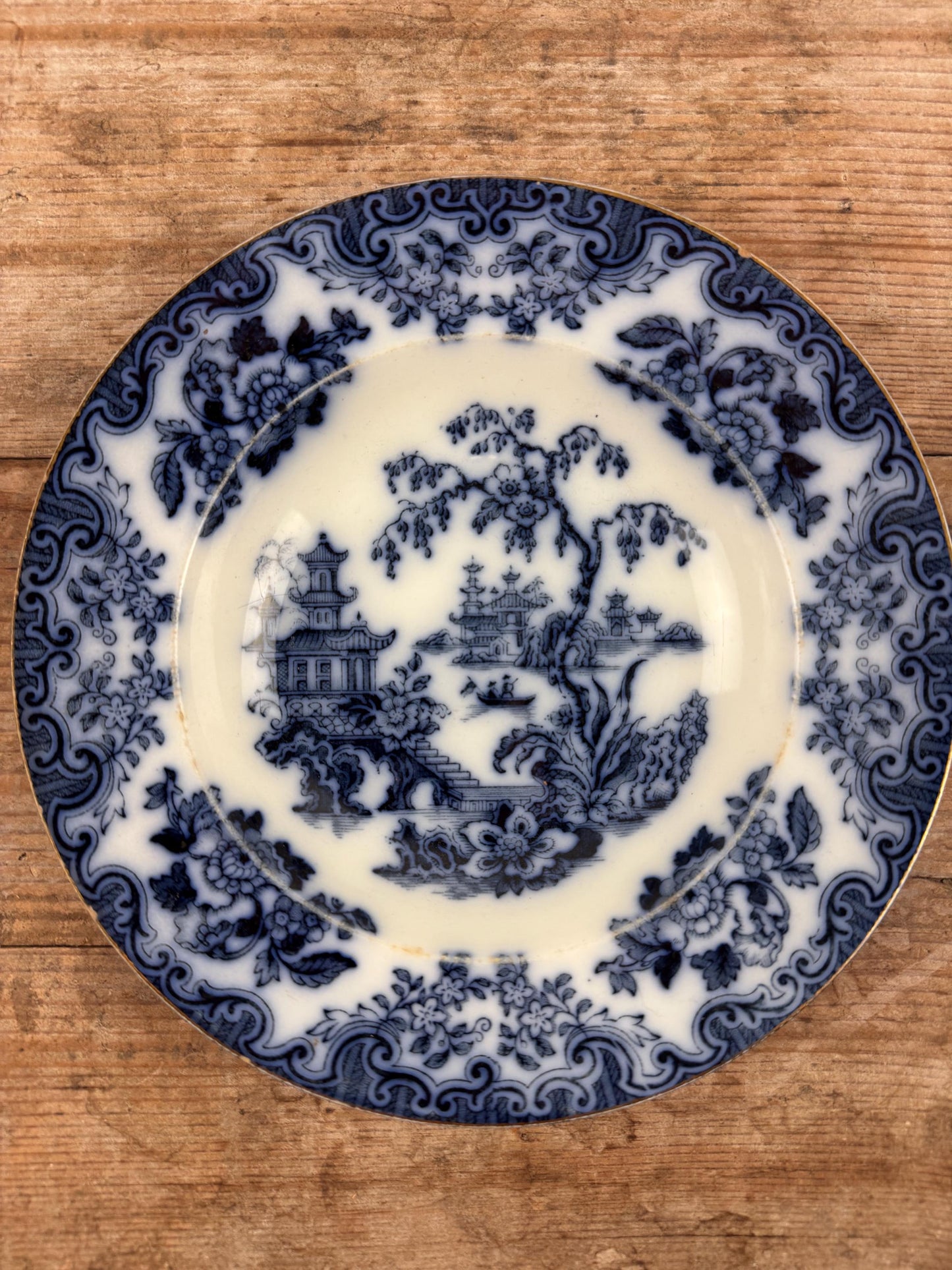 Furnivals England Shanghae Flow Blue White Soup Shallow Bowl Serving Piece