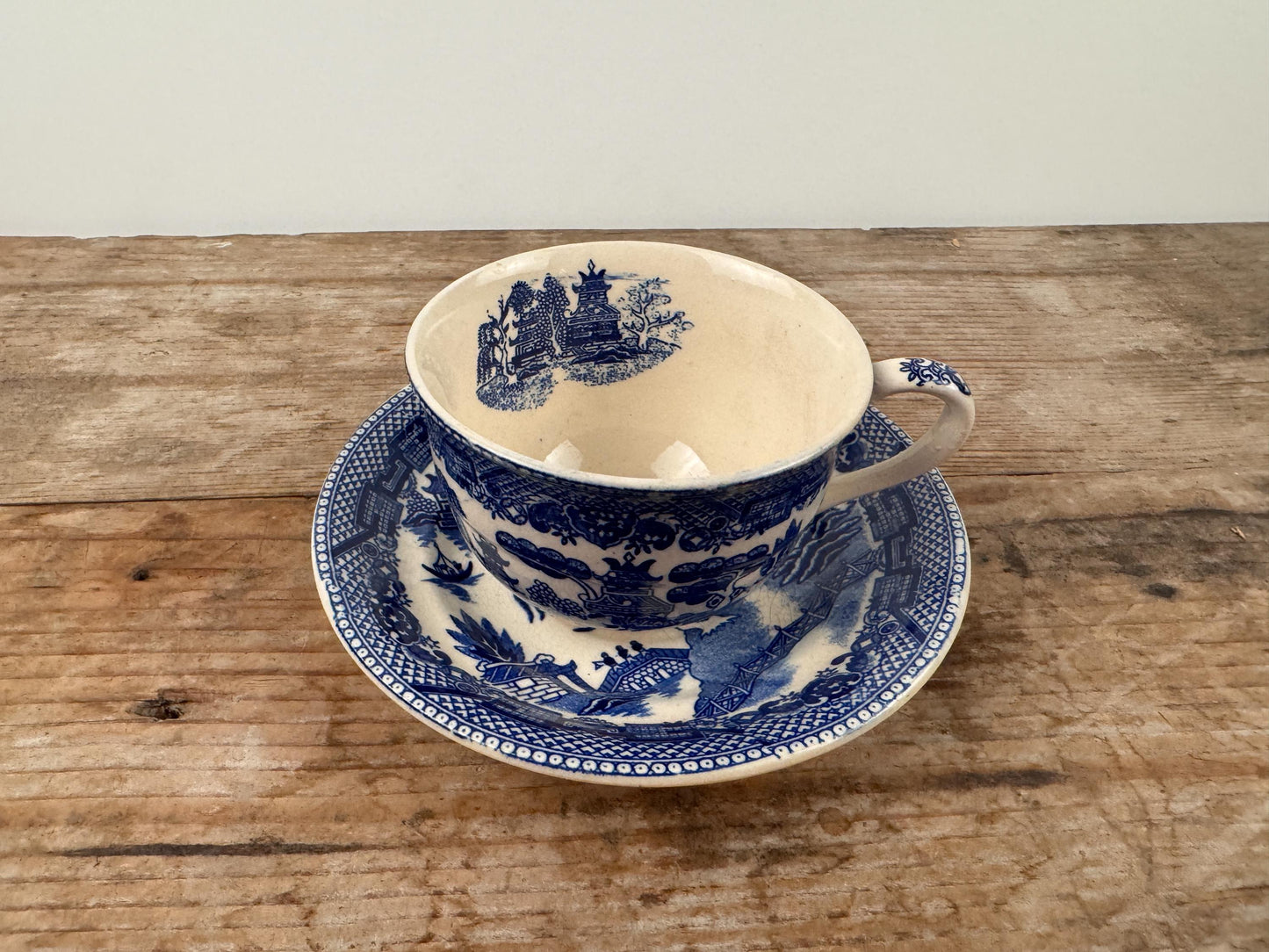 Royal Doulton Yorktown Footed Cup Blue White Teacup and Saucer